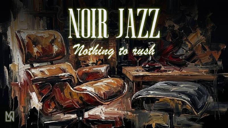 Smoke & Velvet Sessions live stream thumbnail: a painted leather lounge chair and a glass of red wine, titled Noir Jazz